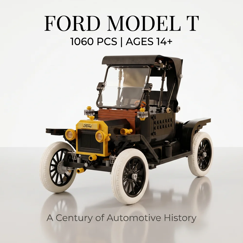 

Hot 1060pcs Vintage Model T Car 11376 Building Blocks, Technical Retro Automobile Bricks, Gift For Adults Kids Collectors