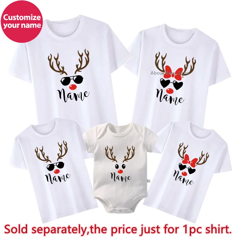 Reindeer Christmas Shirts Custom Name Family Matching Christmas T-Shirt Personalized Holiday Xmas New Year\'s Family Look Outfits