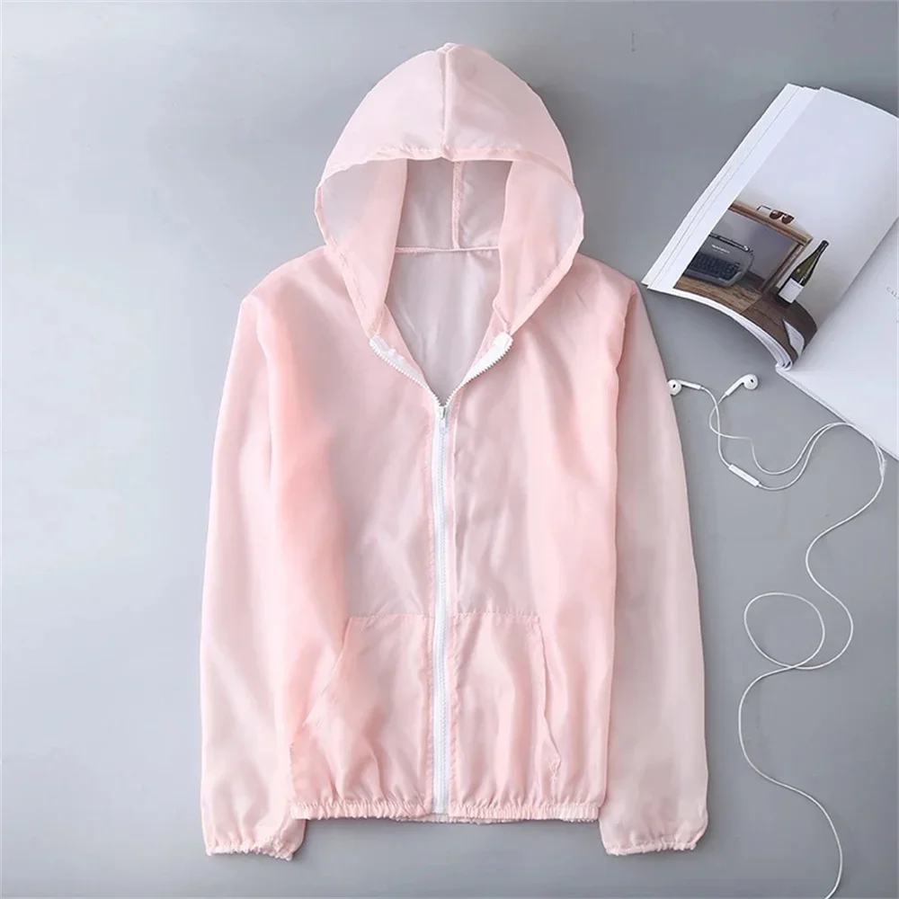 Summer Ice Silk Sunscreen Clothing Women\'s Solid Color Ultra-thin Breathable Quick-drying Outdoor Men\'s Waterproof Hooded Jacket