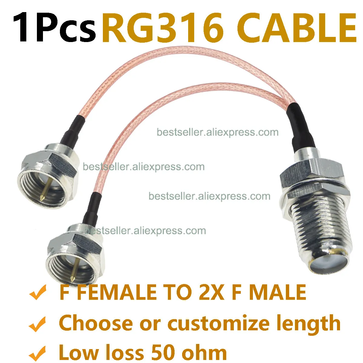 RG316 F Female to Dual F Male RF Coaxial 3 Way Y Type Pigtail Splitter Combiner Cable Antenna Extension Jumper Adapter Wire