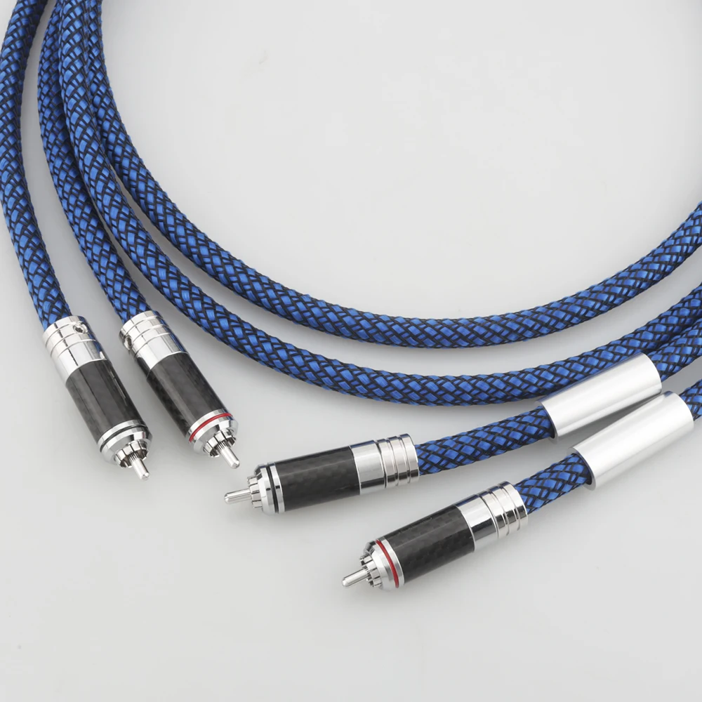 

Pair 6N Silver Plated RCA Audio Cable With Carbon Fiber 2 RCA to 2RCA Male Plug Hifi Dual RCA Interconnector Cable