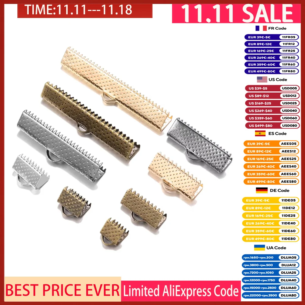 10-50pcs Crimp Beads Cove Clasps Cord End Caps String Ribbon Leather Clip Foldover Connectors Supplies For DIY Jewelry Findings