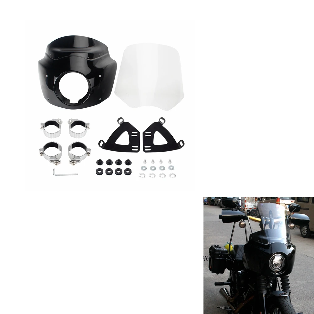 

Motorcycle Front Cowl Head Light Fairing Cover 15 Inch Windshield for Harley Dyna Super Glide Custom EFI - FXDC 2007-2008