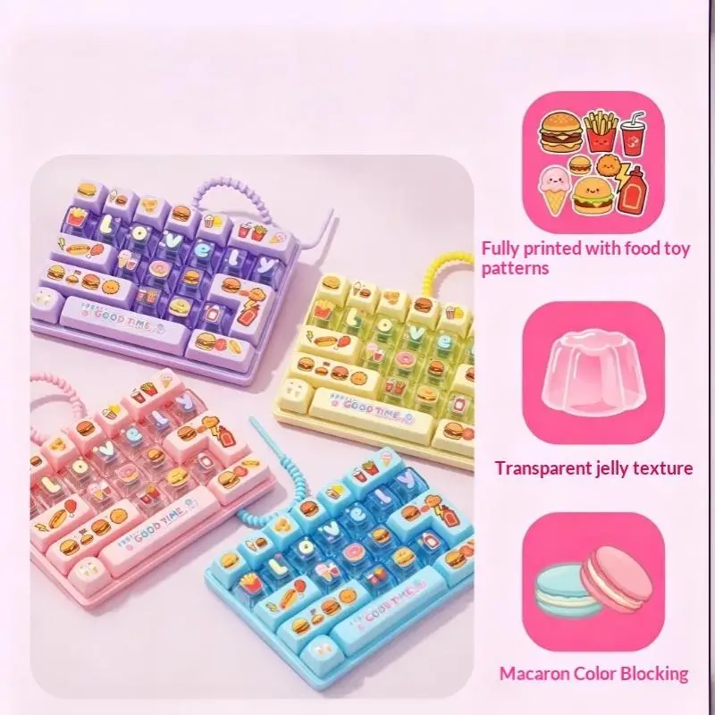 Stress Relief Mini Fidget Keychain Pendant 26 Key Cartoon Food Keycap Button for Bag Decoration Kids Gift