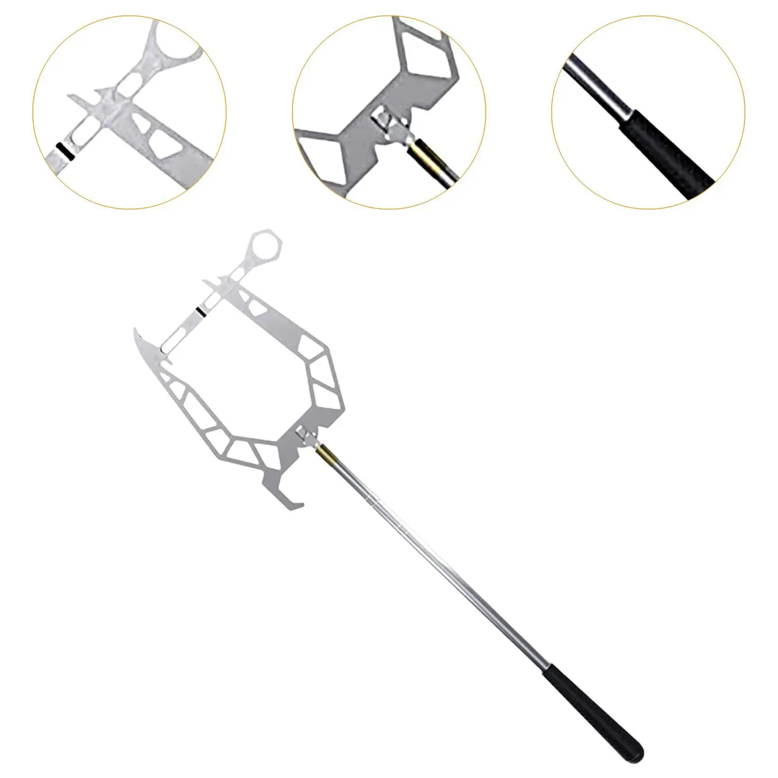 Telescopic Boat Hook Mooring Rope Threader Dock Line Guider Metal Rustproof U Shape for Boat Docking and Towing Tool