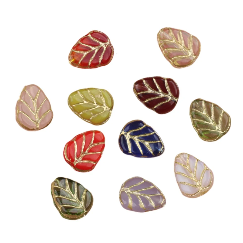 10pcs/lot 10*8mm Czech Glass Double-sided Leaf Retro Beads Pendant DIY Necklace Bracelet Earrings Accessories