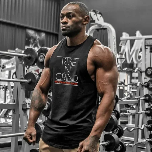 RISE N GRIND 남성용 체육관 탱크 탑, 보디 빌딩 운동 싱글렛, 피트니스 스트링거 의류, 민소매 셔츠, 통증 없음 
