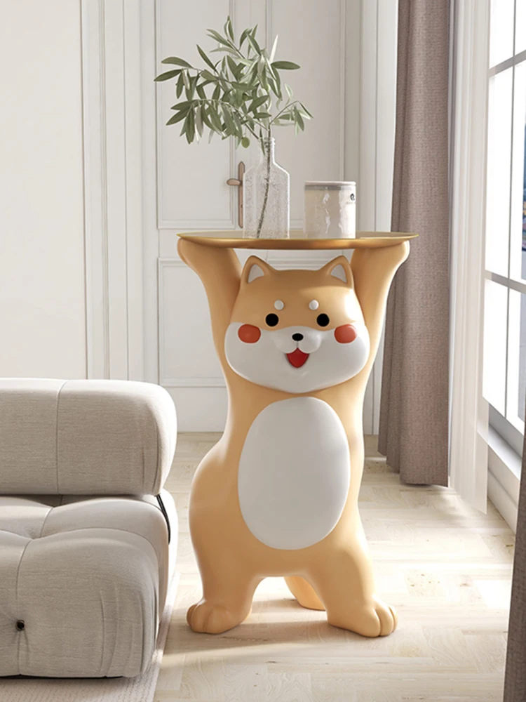 

Home Decor Dog Statue Ornament Nordic Style Living Room Large Floor Tray Storage Rack Cartoon Animal Sculpture Housewarming Gift