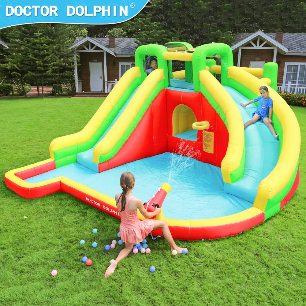 Doctor Dolphin New Design Summer Party Toy Outdoor Games Combo Commercial Double Bounce House Inflatable Water Slide
