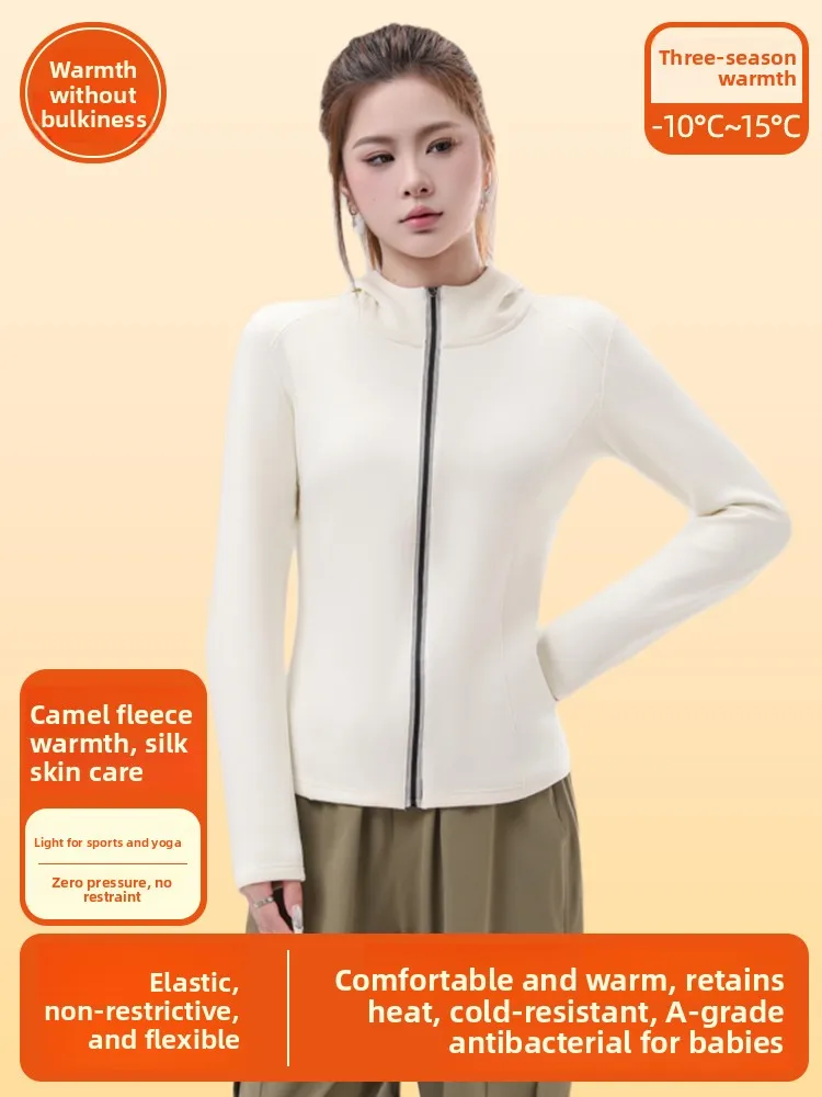 

Thiened Fce Yoga Jaet Women's Fitn Warm Top Slimming Waist Design Autumn Winter Sportswear Hoodie Zipper Closure