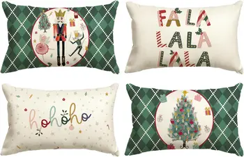 Mutlu noel yeşil atmak yastık kılıfı, keten bel yastık kılıfı, kış tatil parti minder örtüsü, kanepe 30X50cm