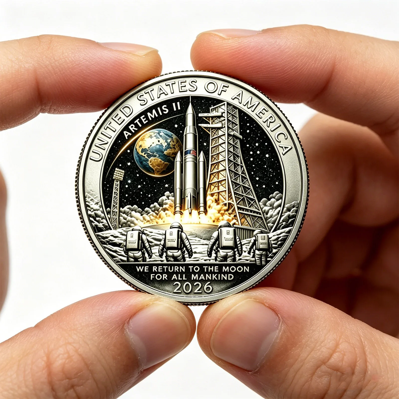 Souvenir Coin Collection Astronaut Lunar Landing Metal Commemorative Coin Artemis 2 Commemorative Coin