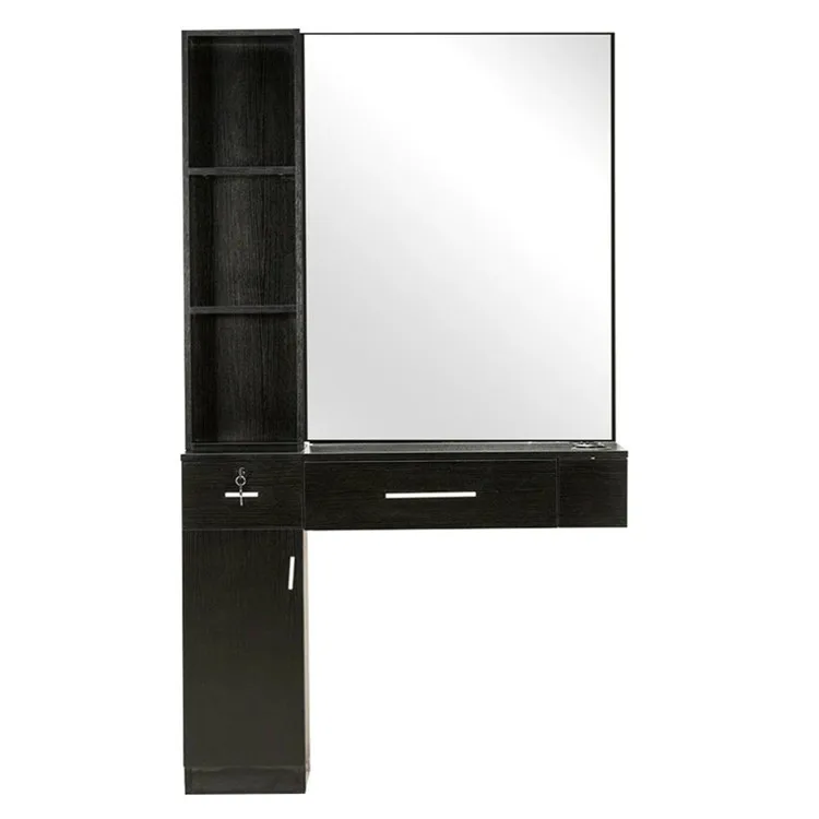 Factory Supplier Barber Mirror Table Beauty Hair Salon Mirror Table Modern Design Black Hairdressing Table Mirror