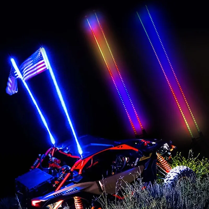 2PCS 1,8 FT LED Peitsche Licht Universal RGB LED Fahnenmast Lampe Bunte Antenne Fahren Dekorative Licht Für Auto SUV ATV UTV RZR 12V – Detail 4