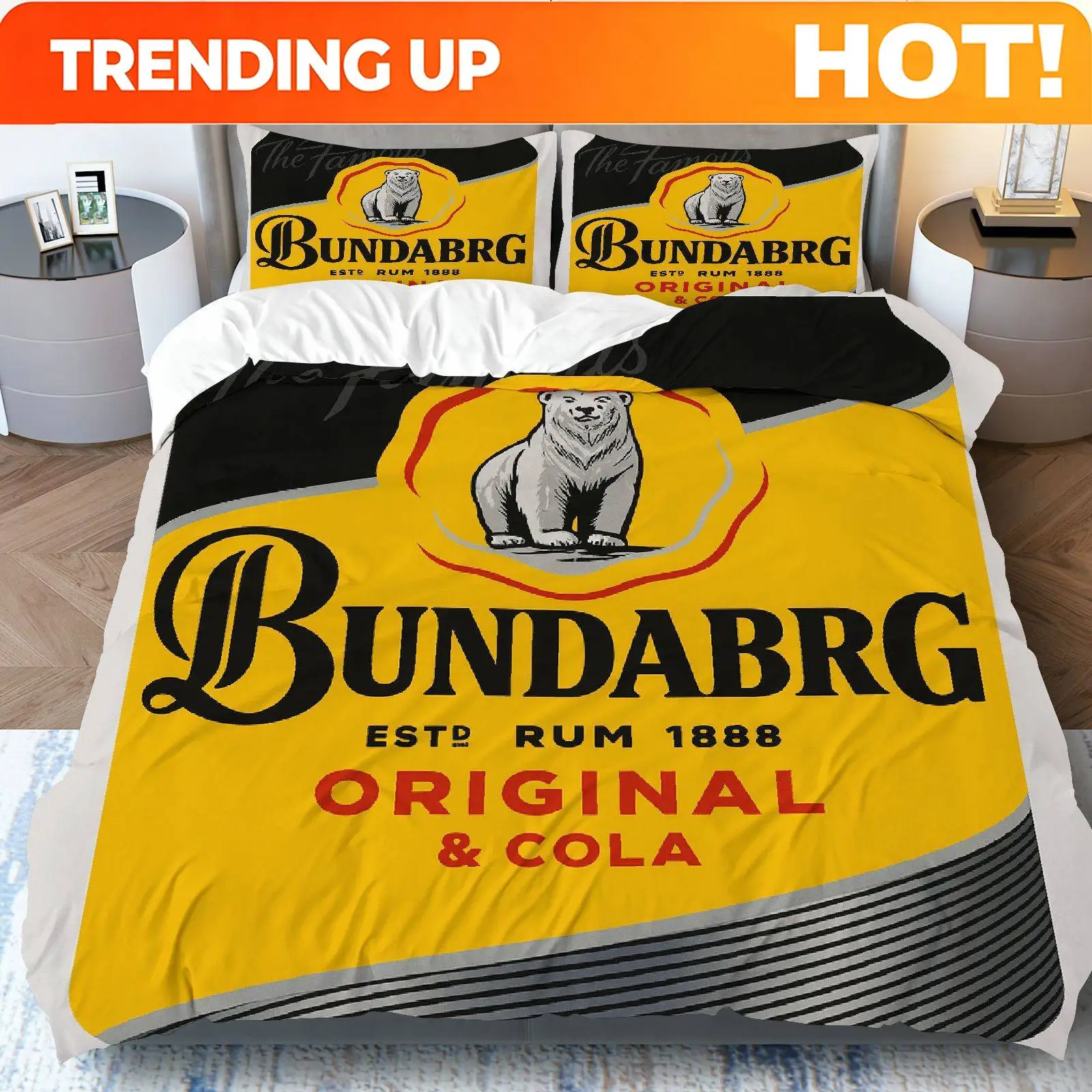 Customize 3pcs Duvet Cover Set, 1 Duvet+2 Pillowcases ( Without filler), Polar Bear Logo Vintage Retro Beer Brand theme, Party b