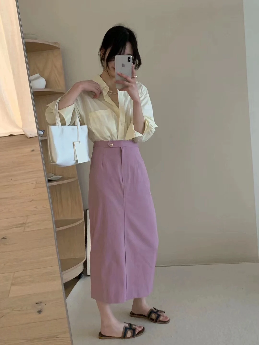 

Miss Candy Long Straight Tube Skirt with Front Slit And Golden Bule Simple And Elely Designed for Commuting Korean Sle