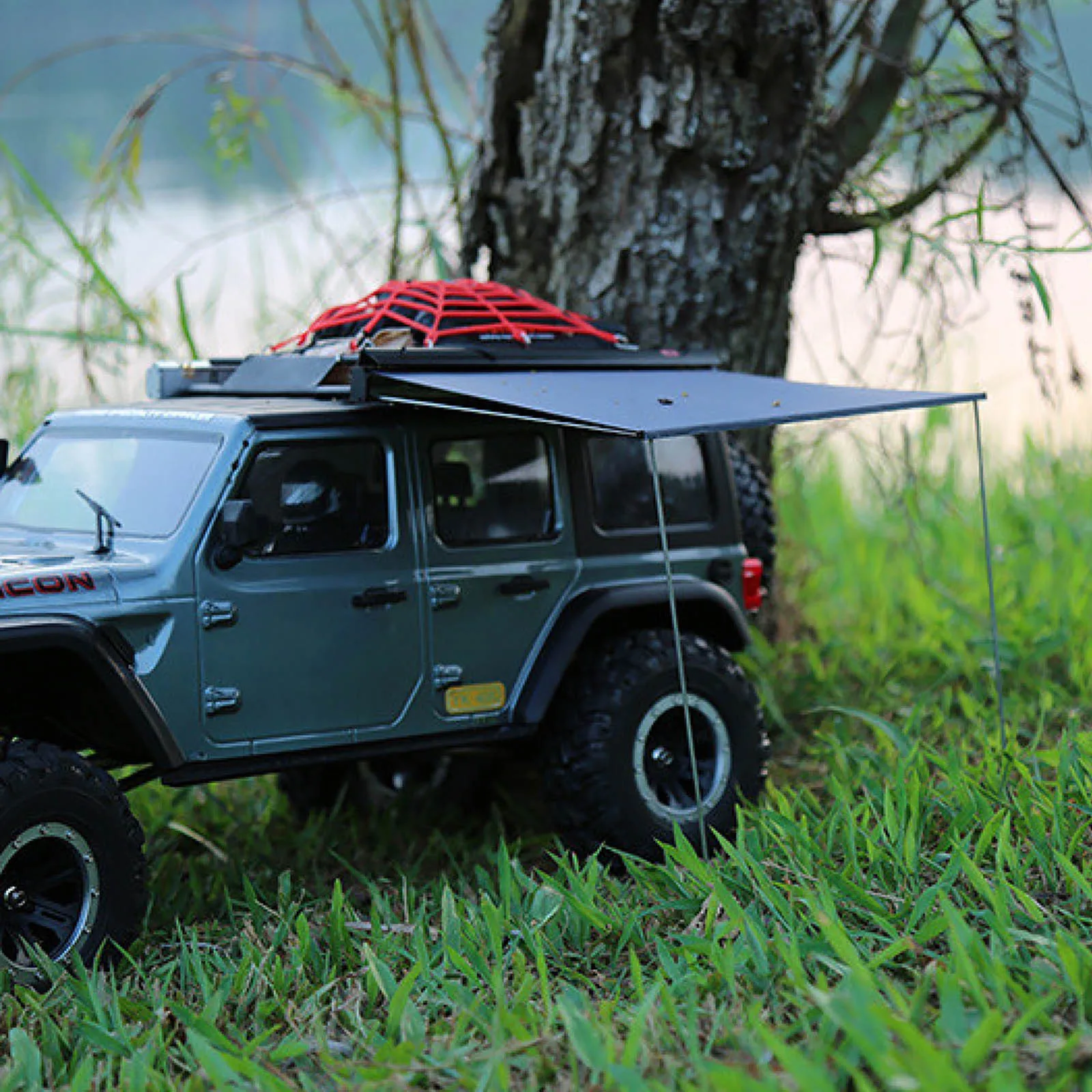 1/8 1/10 RCカー用サイドルーフトップテント、レインシェッド、ルーフトップサンシェード、キャンプテント（SCX10、TRX4、D90、1/8、1/10 RCクローラーカー対応）