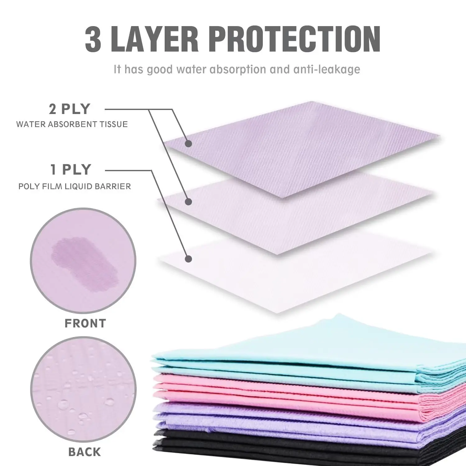 20Pcs/Bag Pink Disposable Nail Art Table Towels Purple/Black 3 Layer Design Tattoo Clean Pad White Dentist Bibs Manicure Tools #