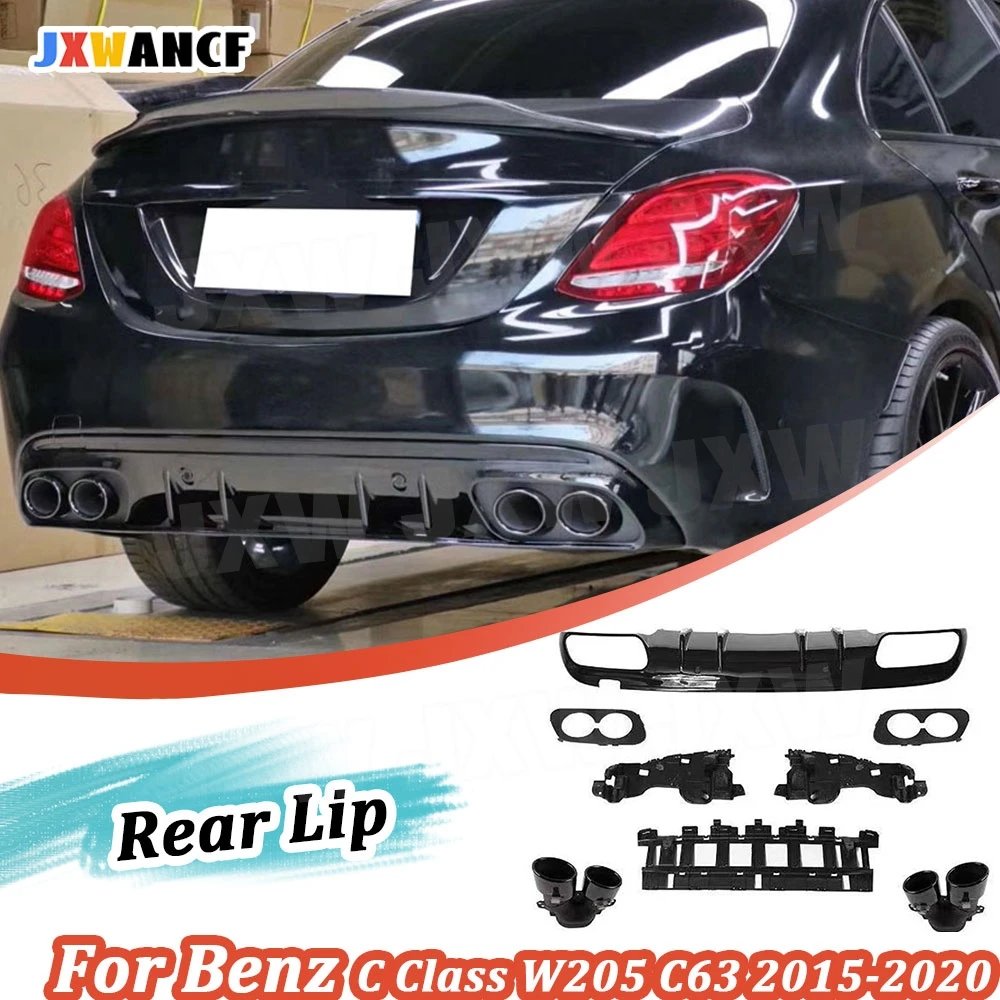 

JXWANCF for Benz C Class W205 C205 C43 C63 AMG 2015-2020 Rear Bumper Diffuser Lip with OO-OO Exhaust Tips Rear Bumper Guard