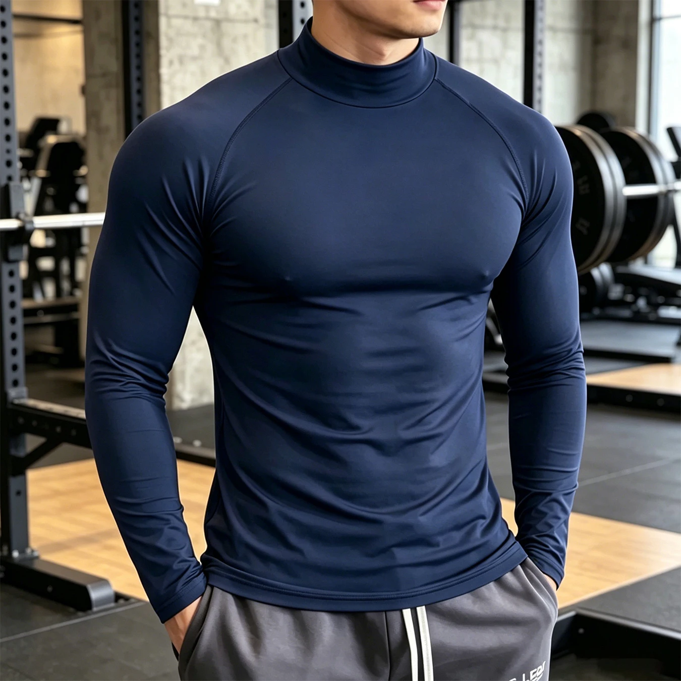 Mens Raglan Mock Neck Compression Long Sleeve Shirts 4-Way Stretch Quick Dry Gym Bike Climbing Sports Base Layer Undershirts
