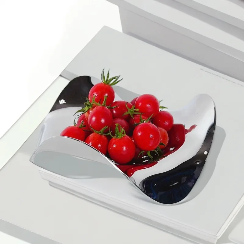 Simple Silver Metal Tray Irregular Streamline Fruit Dish kitchen Decoration Jewelry Dessert Candy Plate Home Ornament Wave Bowl