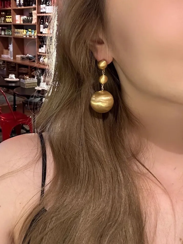 Retro New Chinese-Style Brushed Gold Ball Stud Earrings For Women, Copper Alloy Carnival Jewelry And Accessory Gifts