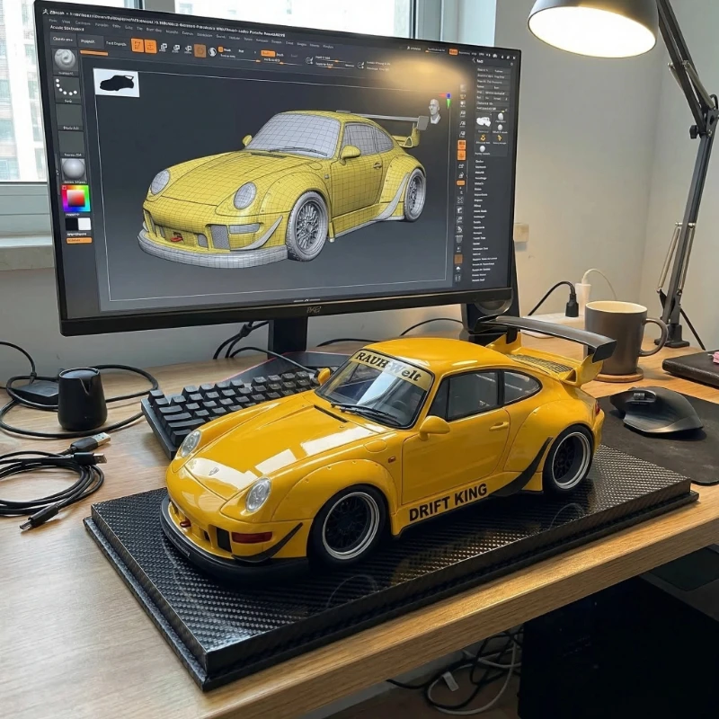 

1:22 Simulation RWB993 alloy sports car model Pull back sound and light toy car decoration interior ornament gift