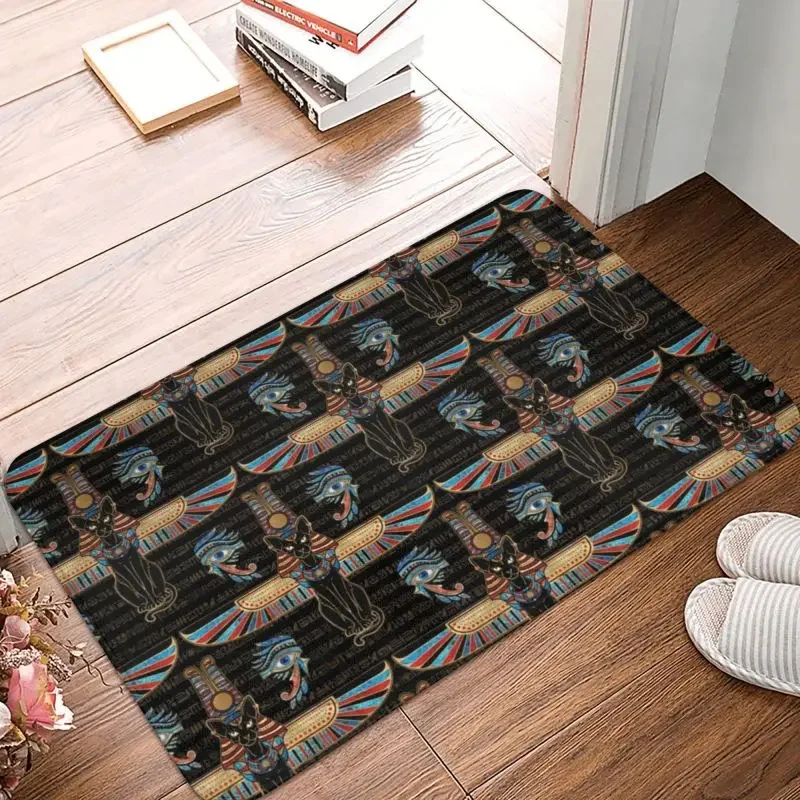 Custom Retro Egyptian Cats And Eye Of Horus Doormat Mat Anti-Slip Egypt Horus Eye Bath Kitchen Living Room Rug Carpet 40*60cm