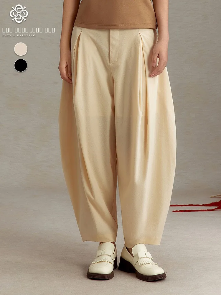

Slimming Wide Leg Casual Pants Women's Pure Color Long Trousers Faionable Loose Fit Carrot ape Pants Autumn Season