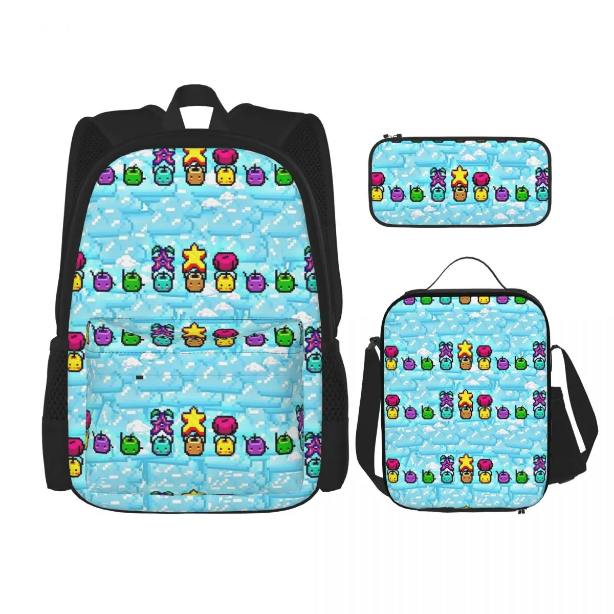 

Stardew Valley Junimos Pattern Blue Backpacks Bookbag Children School Bags Cartoon Rucksack Lunch Bag Pen Bag Three-Piece Set