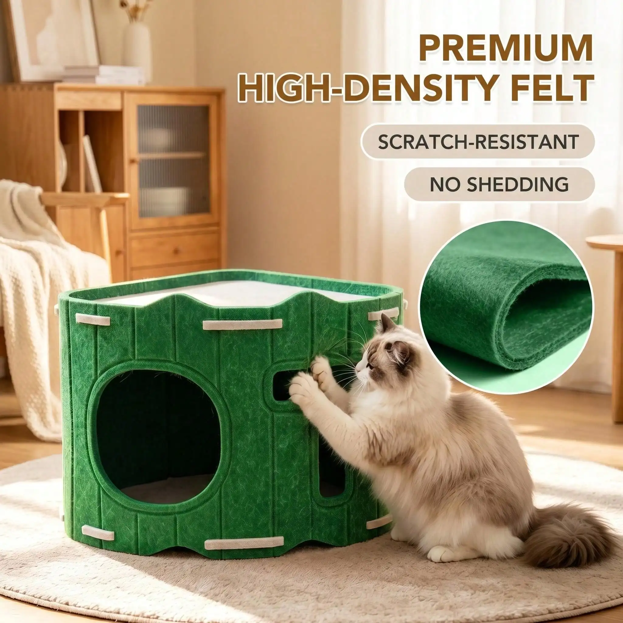 Modular Fan-shaped Felt Cat House Stackable Splicing Cat Hideout With Dual Entrances Breathable Pet Cave For Indoor Kittens