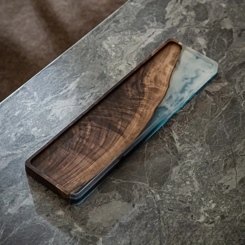 Nordic walnut resin dry brewing tea tray, epoxy resin solid wood tray, anti-scalding dried fruit disc, tea table wooden tray