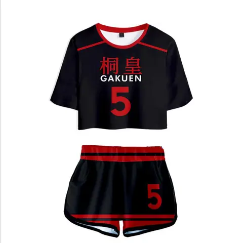 애니메이션 쿠로코의 바스켓 바스케 코스프레 의상, 가쿠엔 고등학교 Aomine Daiki Tracksuit 여성 투피스 세트 탑스와 반바지 Best5 애니메이션 쿠로코의 바스켓 바스케 코스프레 의상, 가쿠엔 고등학교 Aomine Daiki Tracksuit 여성 투피스 세트 탑스와 반바지 Best5