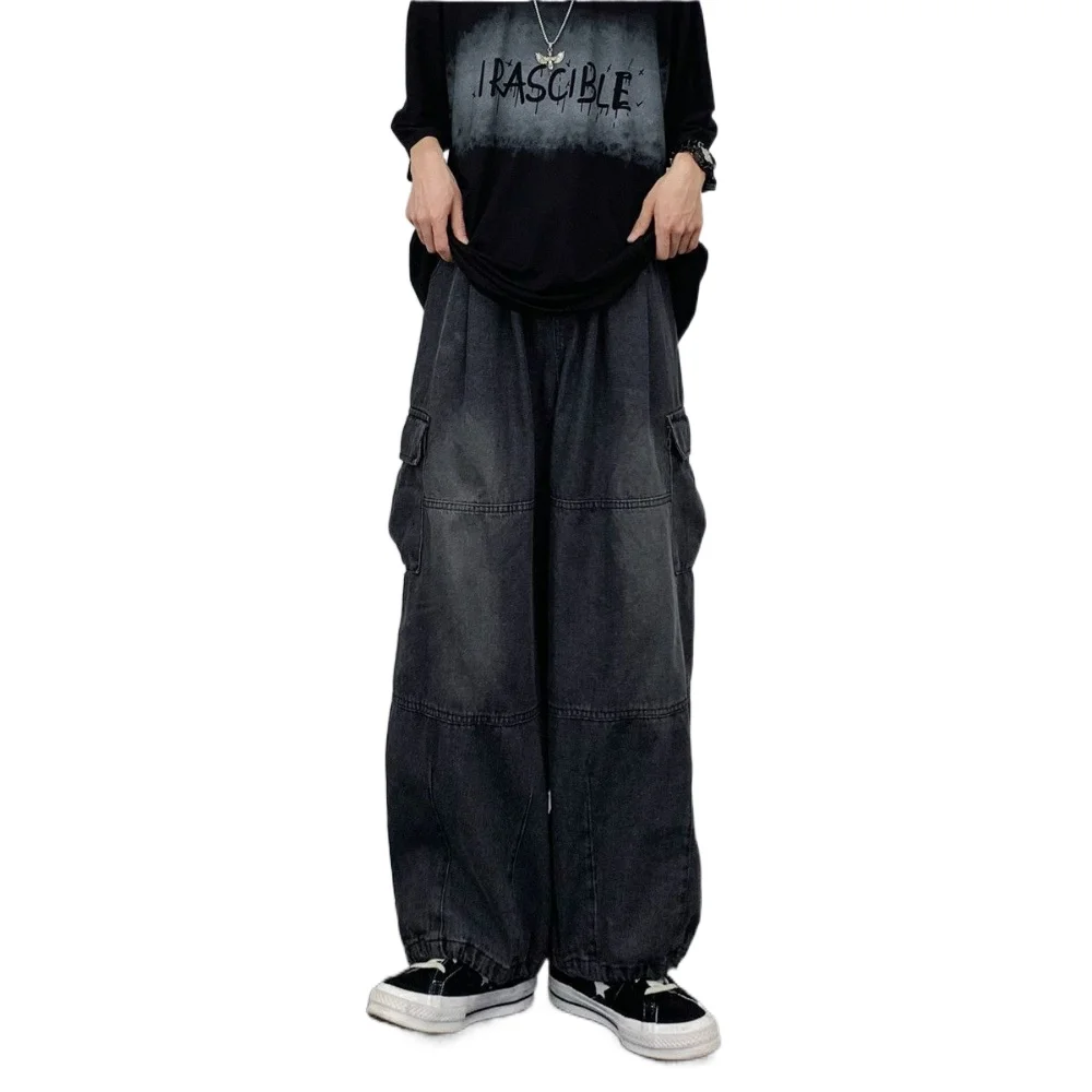 Vintage Y2K Streetwear Baggy Cargo Jeans High Waisted Straight Wide Leg Pants Fashion Loose Denim Trousers New Washed Jeans