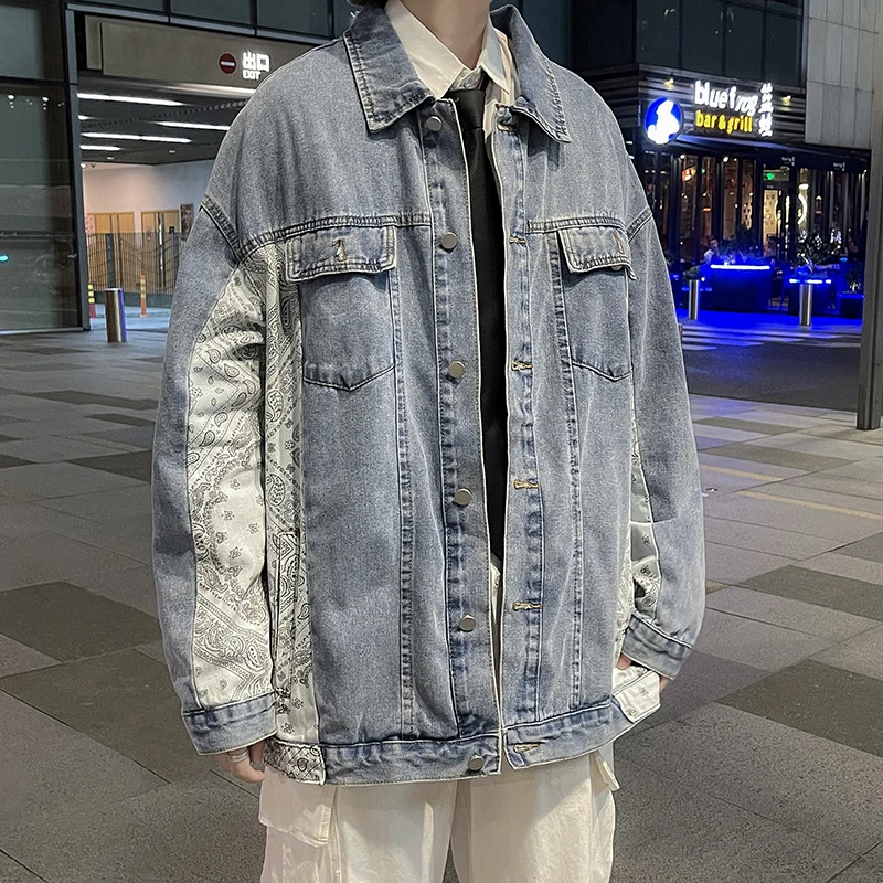 Jaket Denim Pria Baru Musim Semi dan Musim Gugur Jaket Longgar Ukuran Plus Pria Gaya Hong Kong Jaket Denim Kasual Fashion