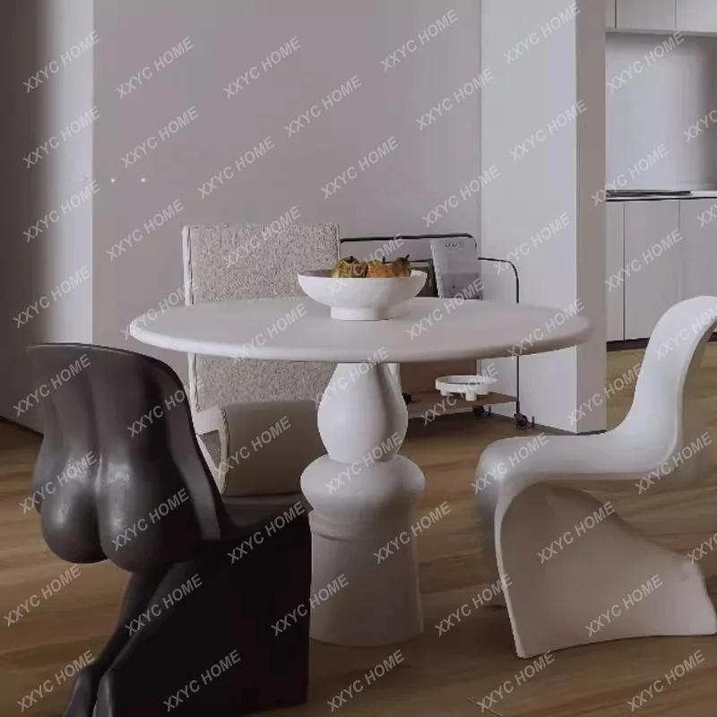 New glass fiber reinforced plastic medium and ancient style model house living room round rock slab dining table household