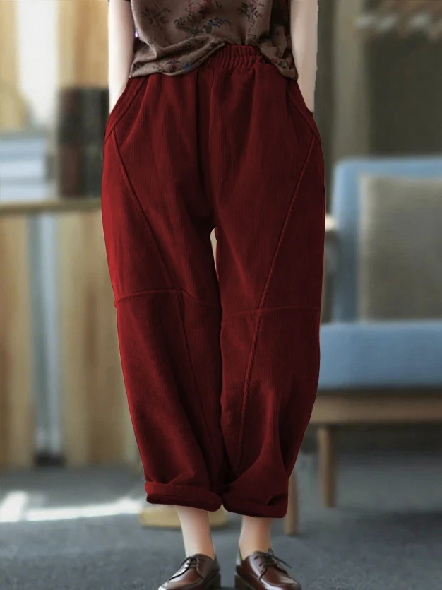 Pantalones largos de pana a la moda para mujer, pantalones sueltos y elegantes para otoño e invierno