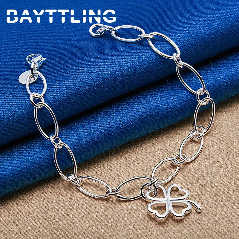 

BAYTTLING New925 Sterling Silver 8 Inches Four Leaf Clover Pendant Bracelet For Women Fashion Wedding Jewelry Accessories