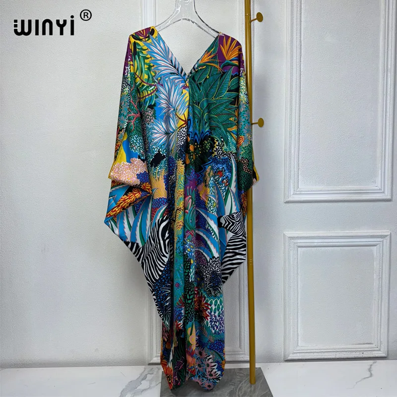 WINYI summer kaftan kuwait Women Boho print Beach abaya dubai luxury Maxi Dress abaya muslim woman dubai Fashion evening dress