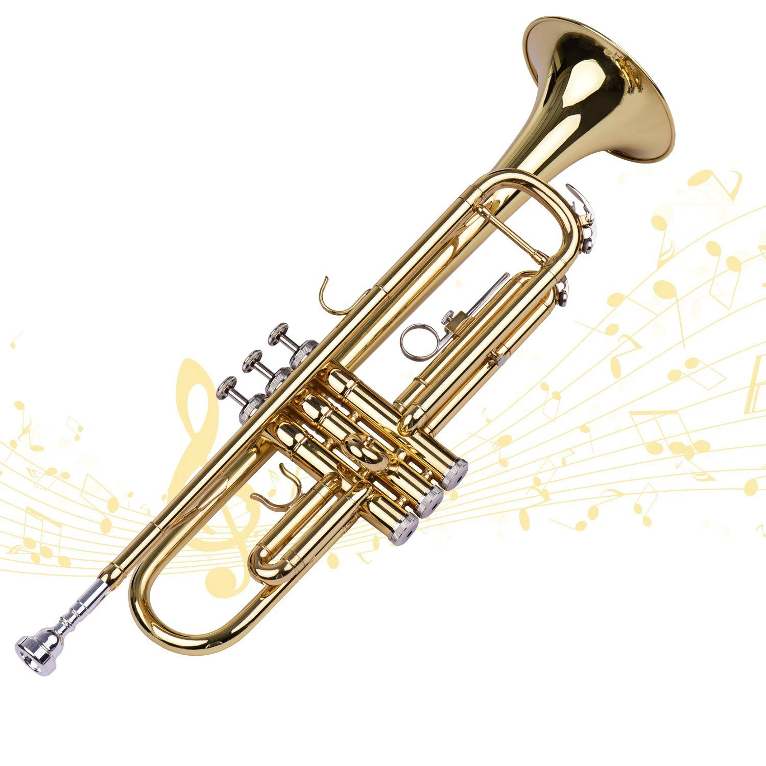 Hooqu Trumpet B Flat Standard Student Bb Key Brass Gold Lacquer Trumpet