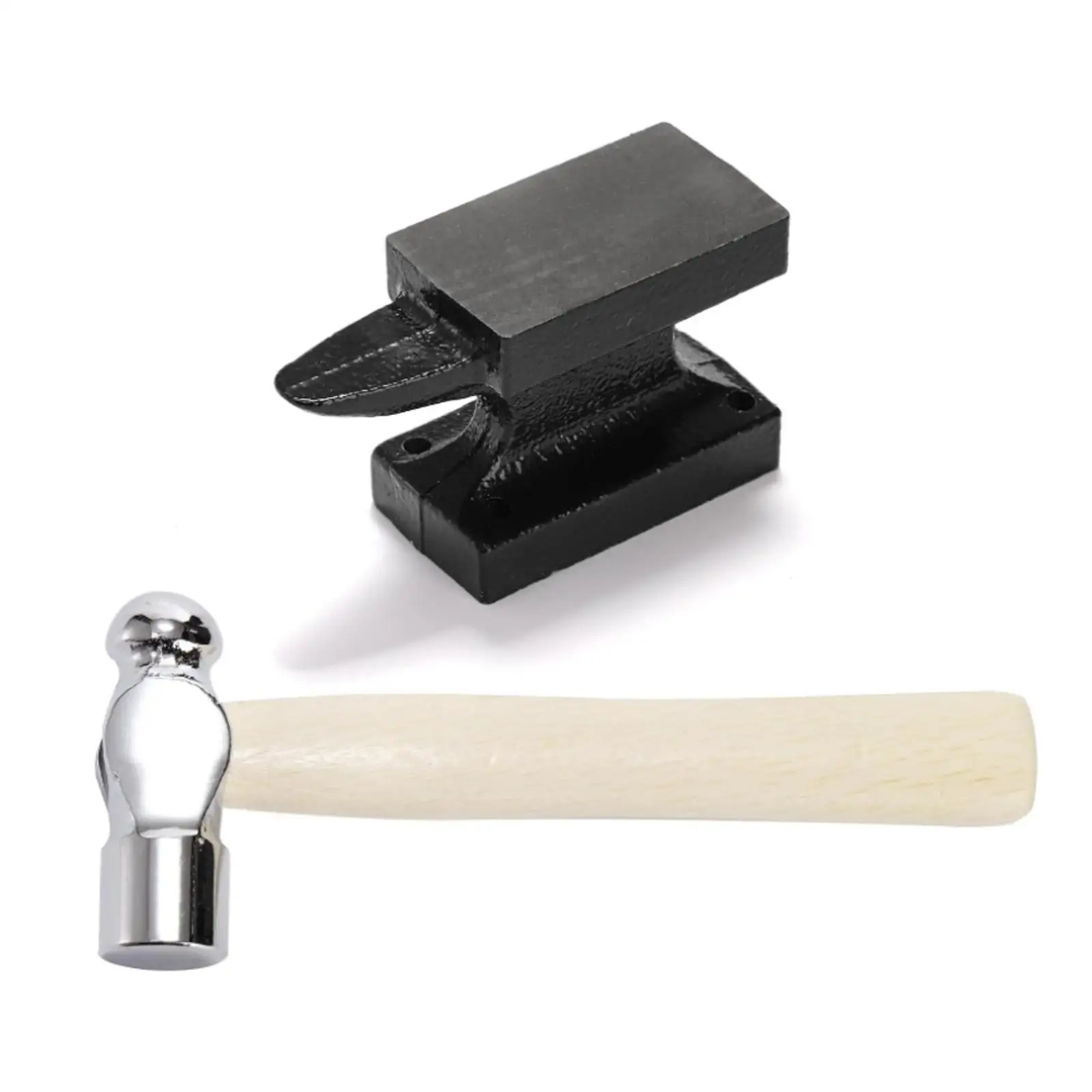 2 Pieces Anvil with Hammer Compact Miniature Tapered End Anvil Polished