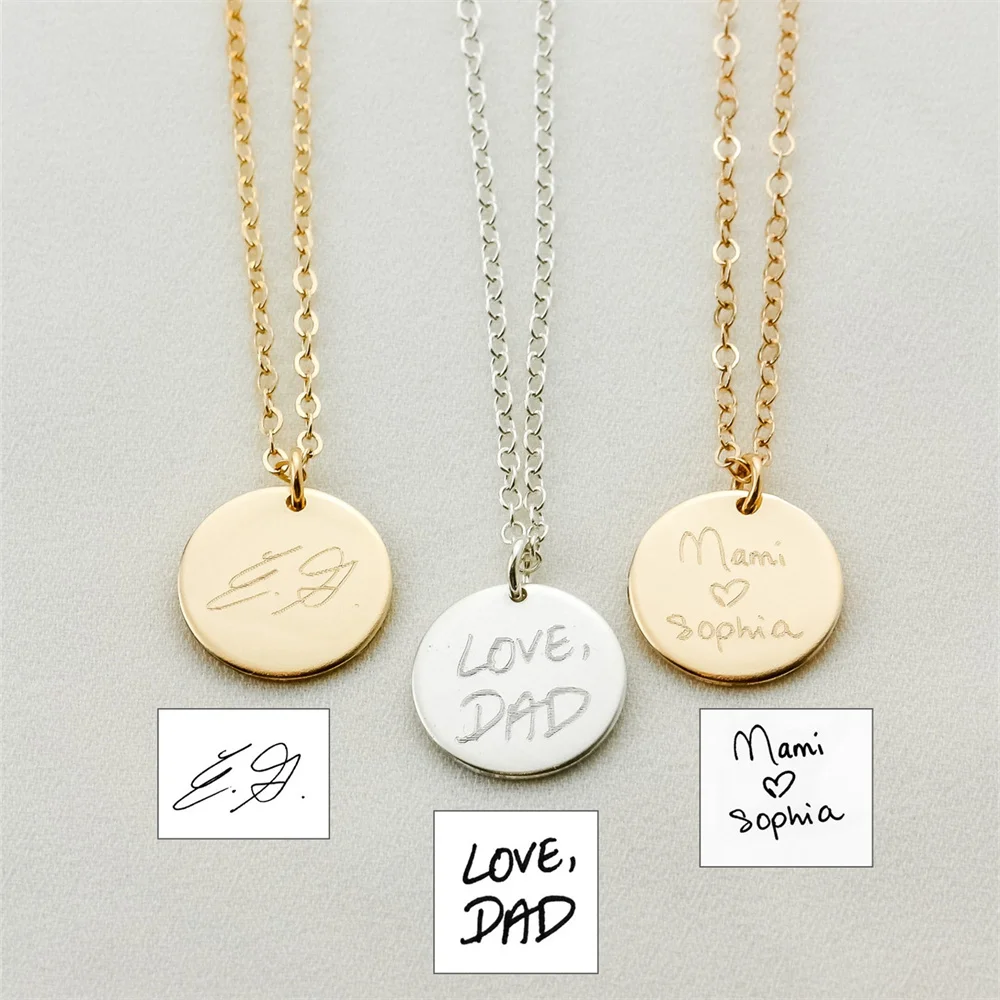 925 Silver Personalized Custom Writing Necklace Handwriting Disc Custom Signatures Keepsake Gift Memorial Gift Meaningful Gift