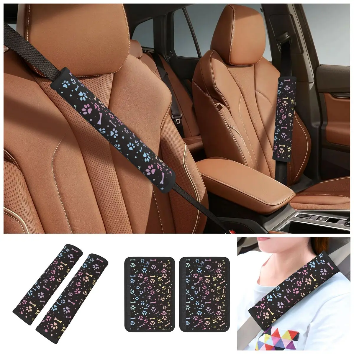 Animal Dog Paw And Bone Universal Fit Seatbelt Cover for Car Airplane Seat Belt Shoulder Pad 2 Pack