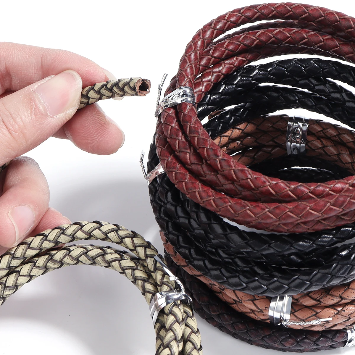 1m/lot 6mm Brown Braided Leather Cord Rope Fit Necklaces Bracelets Findings Leather Thread DIY Jewelry Making