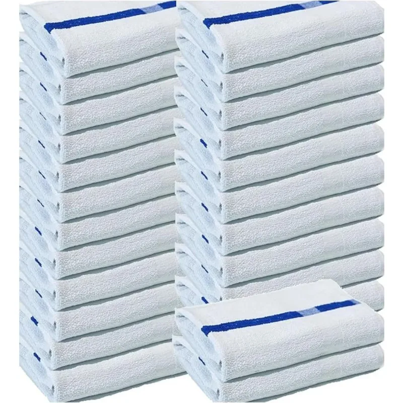 

Towels N More 24x48 Soft Poolside Towels-24 Large Super Absorbent Pool Towel White and Blue Center Stripe -100% Cotton