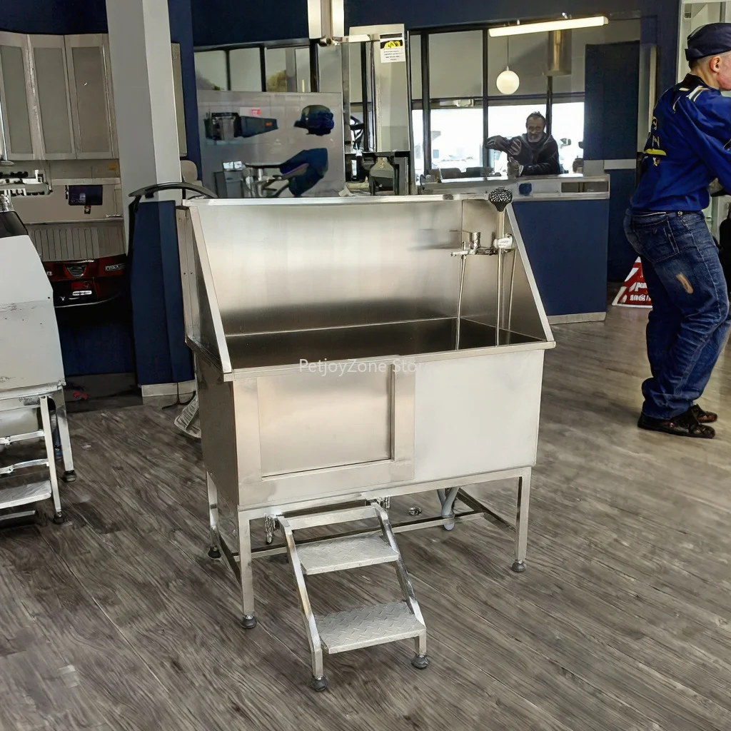 

Professional Stainless Steel Pet Bath Tub Dog Grooming Washing Sink Large Bathing Station With Faucet Ramp Ladder Steps