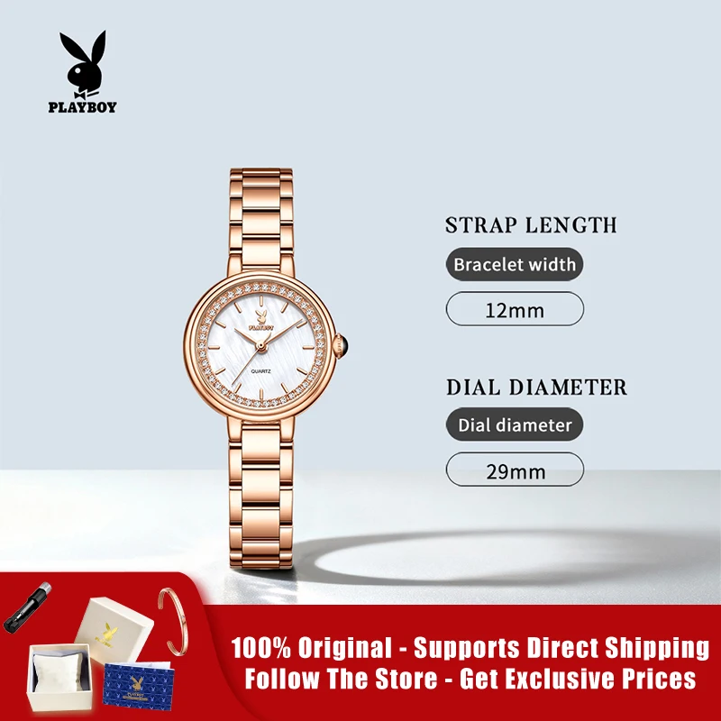 

PLAYBOY 3536 Brand genuine diamond-studded elegant fashion dial stainless steel strap ladies woman quartz watch