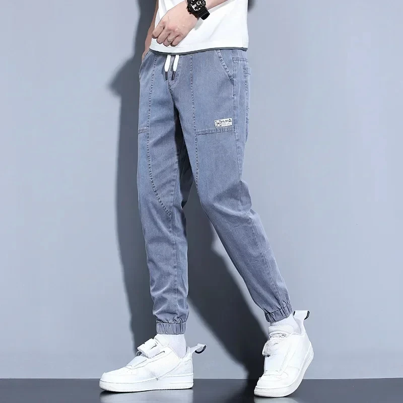 Jeans Open Pants Men\'s Fall/Winter Fleece-Lined Thick Loose Ankle Banded Working Pants Harem Casual Pants