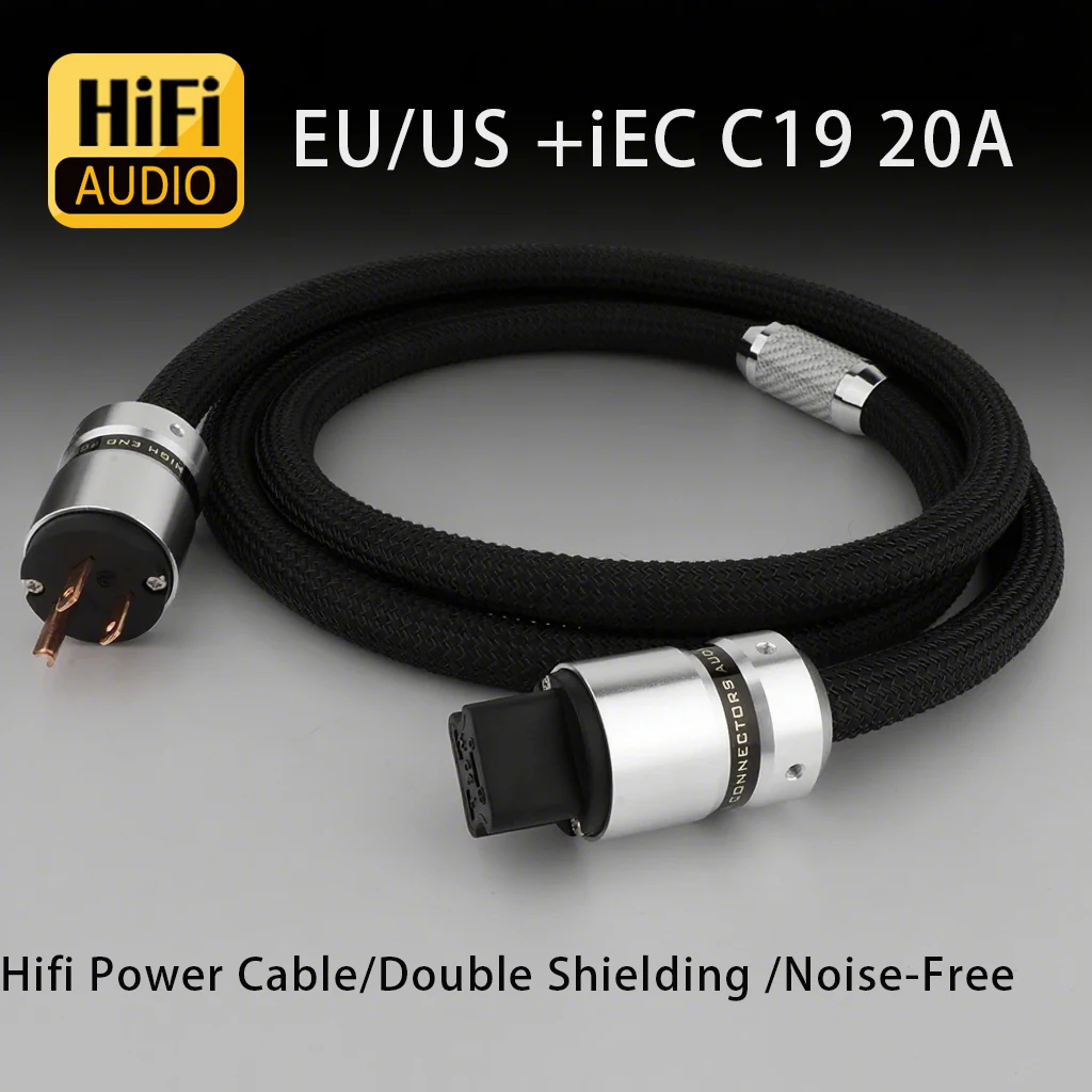 HIFI Power Cable 7N OFC Conductor C19 20A Power Cable Audio Power Cord EU Mains Cord Plug for Audiophile Speaker Amplifier CD
