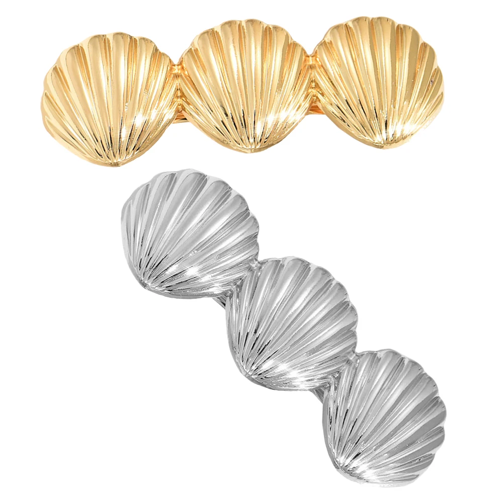 

2pcs Gold Metal Hair Clips Shell Design Strong Grip Barrettes For Women Thick Fine Hair French Braid Pins Elegant Styling